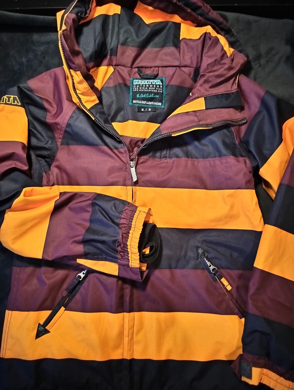 NEW Nikita snowboarding Hooded Snow Skirt Jacket Orange Dark Plum, Black, Medium